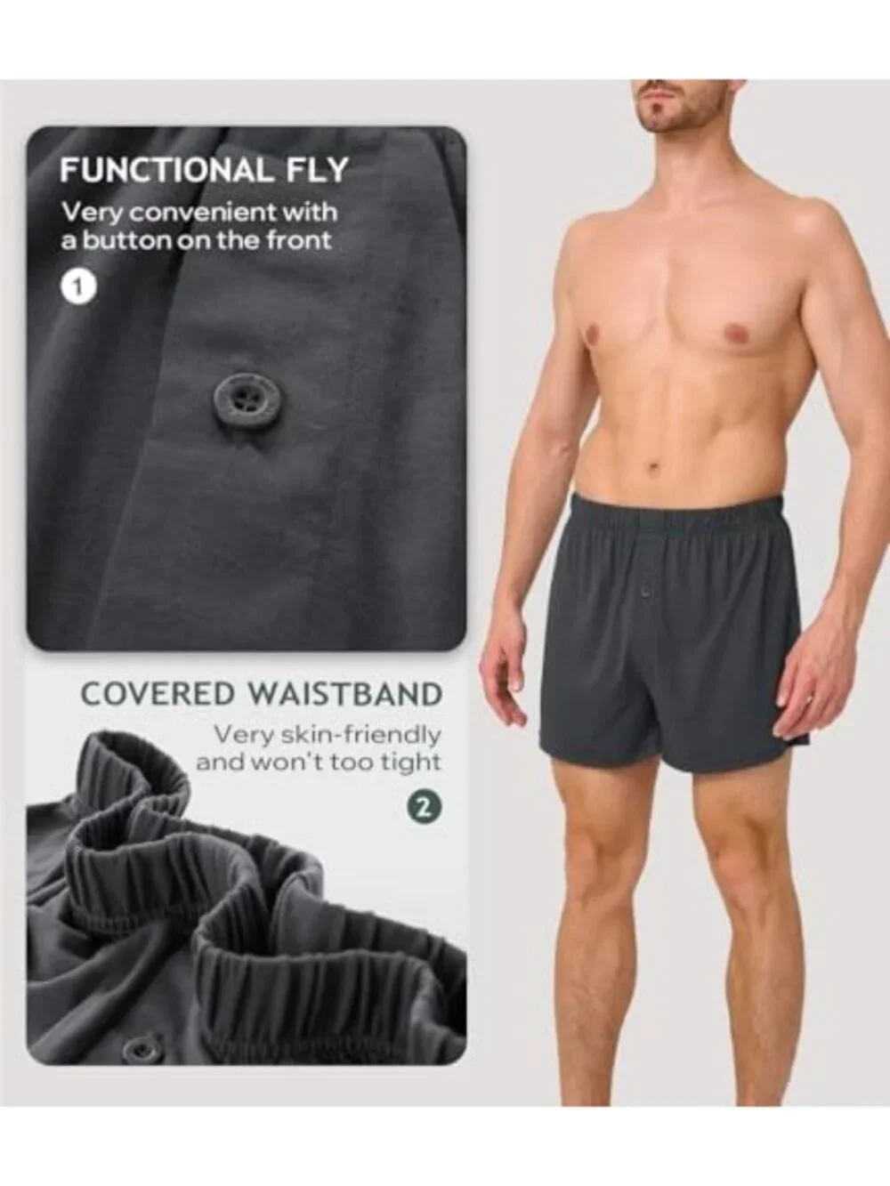 Breathable Men's Boxer Shorts 3/5 Pack - Moisture Wicking, Loose Fit Comfort